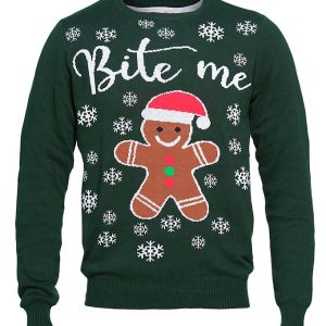 Jule-Sweaters Bluse - Bite Me - Mørkegrøn - 3-4 år (98-104) - Jule-Sweater Bluse
