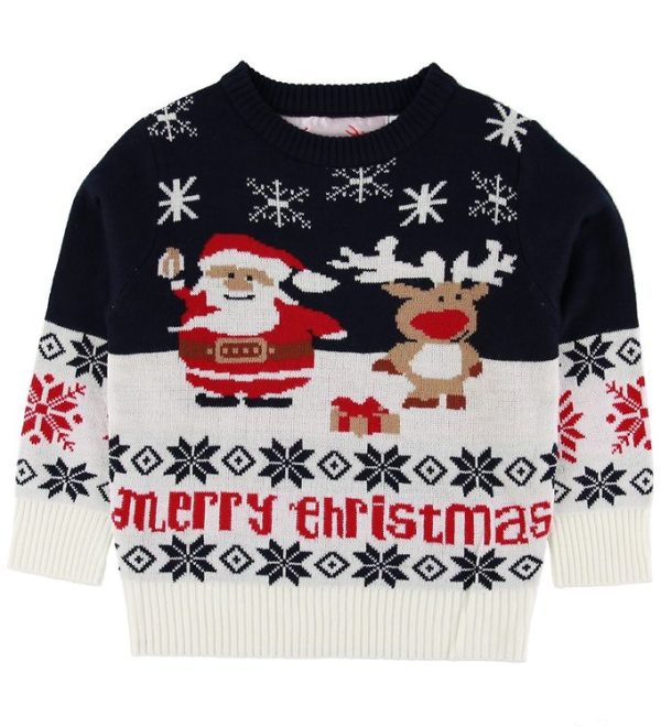 Jule-Sweaters Bluse - Den Ultimative Julesweater - Mørkeblå/Hvid - 7-8 år (122-128) - Jule-Sweater Bluse