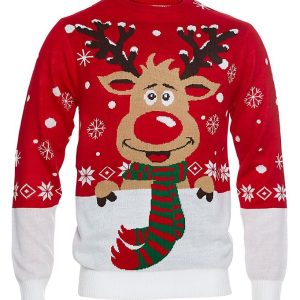 Jule-Sweaters Bluse - Rudolfs - Rød - 1 år (80) - Jule-Sweater Bluse