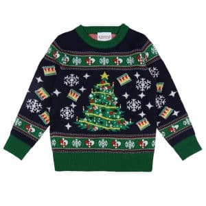 Jule-Sweaters Bluse - Christmas Tree - Strik - Navy/Grøn - 11-12 år (146-152) - Jule-Sweater Bluse