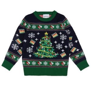 Jule-Sweaters Bluse - Christmas Tree - Strik - Navy/Grøn - 9-10 år (134-140) - Jule-Sweater Bluse