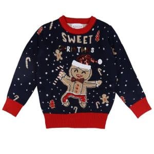Jule-Sweaters Bluse - Cute Cookie Man - Strik - Blå - 9-10 år (134-140) - Jule-Sweater Bluse
