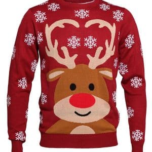 Jule-Sweaters Bluse - The Red Nosed Reindeer - Strik - Rød - 1 år (80) - Jule-Sweater Bluse