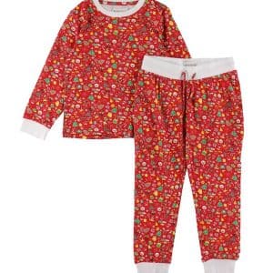 Jule-Sweaters Nattøj - Rød - 3-4 år (98-104) - Jule-Sweater Nattøj - 2delt