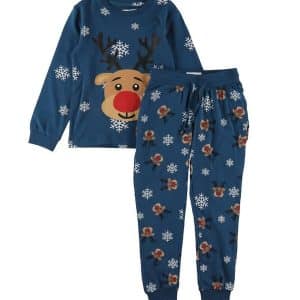 Jule-Sweaters Nattøj - Rudolph - Blå - 3-4 år (98-104) - Jule-Sweater Nattøj - 2delt