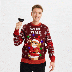 Wine Time Julesweater LED - herre / mænd