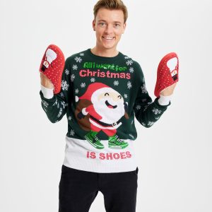 Årets julesweater: All I Want Is A Shoe - herre / mænd. Ugly Christmas Sweater lavet i Danmark