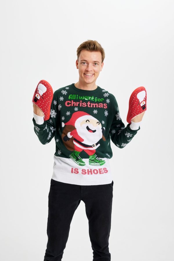 Årets julesweater: All I Want Is A Shoe - herre / mænd. Ugly Christmas Sweater lavet i Danmark