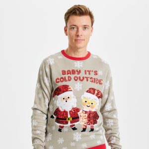 Årets julesweater: Baby It's Cold Outside - herre / mænd. Ugly Christmas Sweater lavet i Danmark