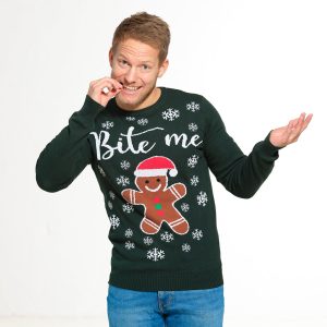 Årets julesweater: Bite Me - herre / mænd. Ugly Christmas Sweater lavet i Danmark