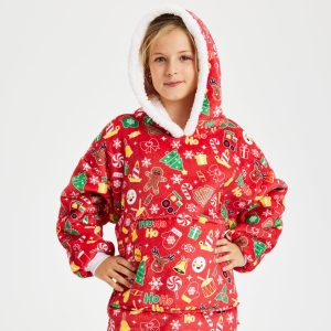 Årets julesweater: Crazy Dreamhoodie Rød - Børn. Ugly Christmas Sweater lavet i Danmark
