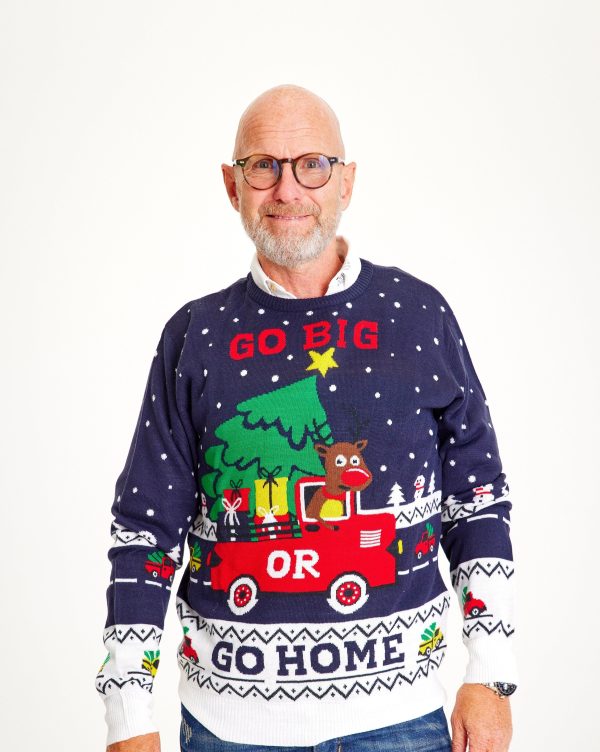 Årets julesweater: GO BIG OR GO HOME - herre / mænd. Ugly Christmas Sweater lavet i Danmark