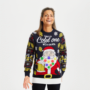 Årets julesweater: Have A Cold One With Santa - dame / kvinder. Ugly Christmas Sweater lavet i Danmark