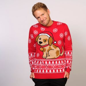 Årets julesweater: Julemandens Lille Hjælper - herre / mænd. Ugly Christmas Sweater lavet i Danmark