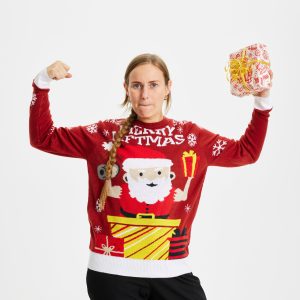 Årets julesweater: Merry Liftmas - dame / kvinder. Ugly Christmas Sweater lavet i Danmark
