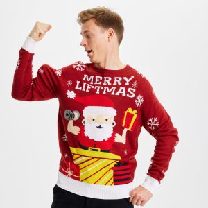 Årets julesweater: Merry Liftmas - herre / mænd. Ugly Christmas Sweater lavet i Danmark