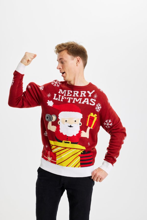 Årets julesweater: Merry Liftmas - herre / mænd. Ugly Christmas Sweater lavet i Danmark