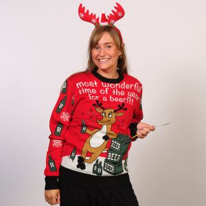Årets julesweater: Most Wonderful Time Rød - dame / kvinder. Ugly Christmas Sweater lavet i Danmark