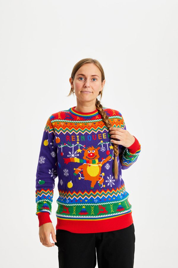 Årets julesweater: Reinqueer - dame / kvinder. Ugly Christmas Sweater lavet i Danmark