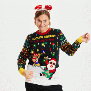 Årets julesweater: Rocking Around The Christmas Tree - dame / kvinder. Ugly Christmas Sweater lavet i Danmark