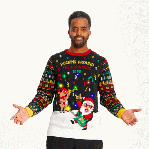 Årets julesweater: Rocking Around The Christmas Tree - herre / mænd. Ugly Christmas Sweater lavet i Danmark