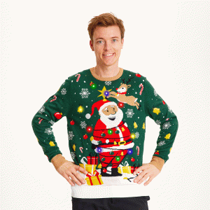 Årets julesweater: Santa Christmas Star - herre / mænd. Ugly Christmas Sweater lavet i Danmark