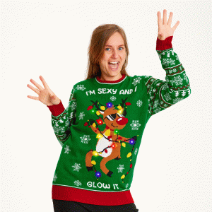 Årets julesweater: Sexy And I Glow It Grøn - dame / kvinder. Ugly Christmas Sweater lavet i Danmark