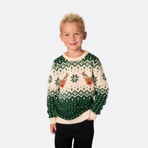 Grøn Retro Rensdyr Julesweater Børn