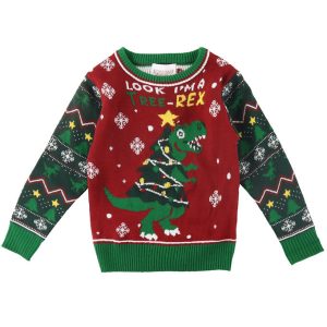 Jule-Sweaters Bluse m. Lys - The Tree-REX Sweater - Rød/Grøn