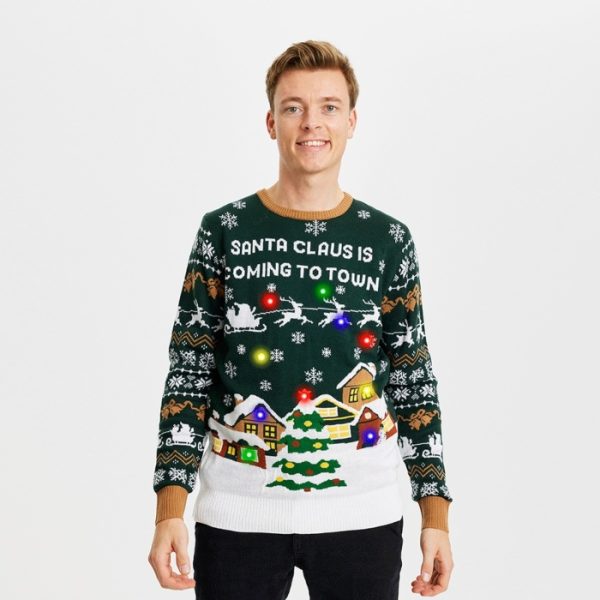 Julesweater Santa Claus is coming to town med LED