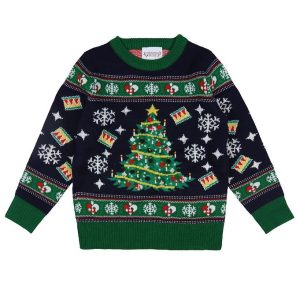 Jule-Sweaters Bluse - Christmas Tree - Strik - Navy/Grøn