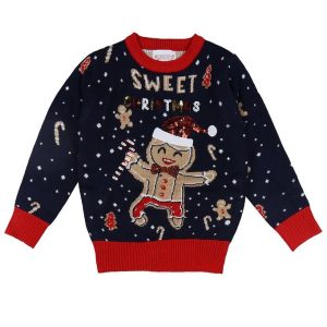 Jule-Sweaters Bluse - Cute Cookie Man - Strik - Blå