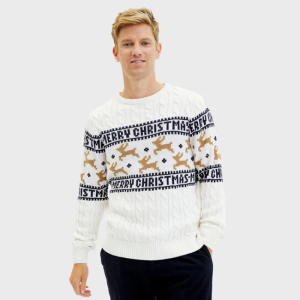 Julesweater Merry Christmas hvid 100% økologisk bomuld